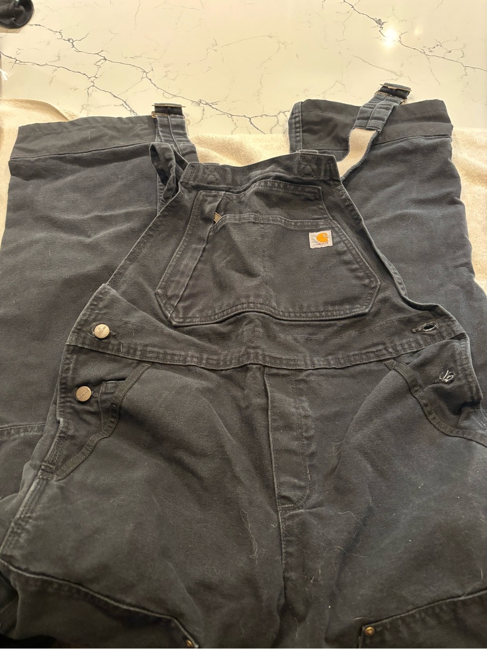 Carhartt Women’s Tall Black Canvas Overalls with Chest Pocket